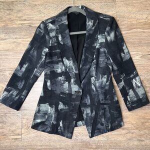 Guess Womens Black Gray Abstract Single‎ Button Shawl Lapel Lined Blazer Size XS
